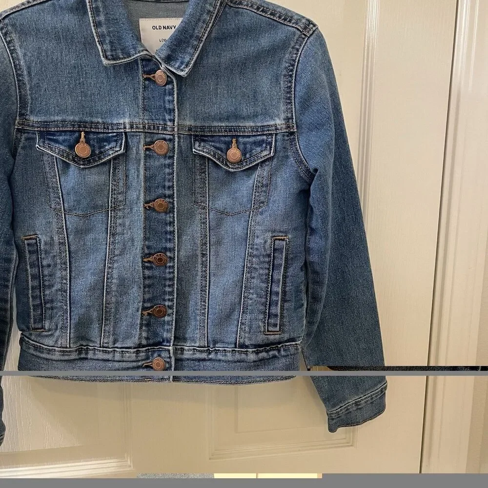 Old Navy Denim Jean Jacket Stretch Blue Girls Size Large 10-12 years